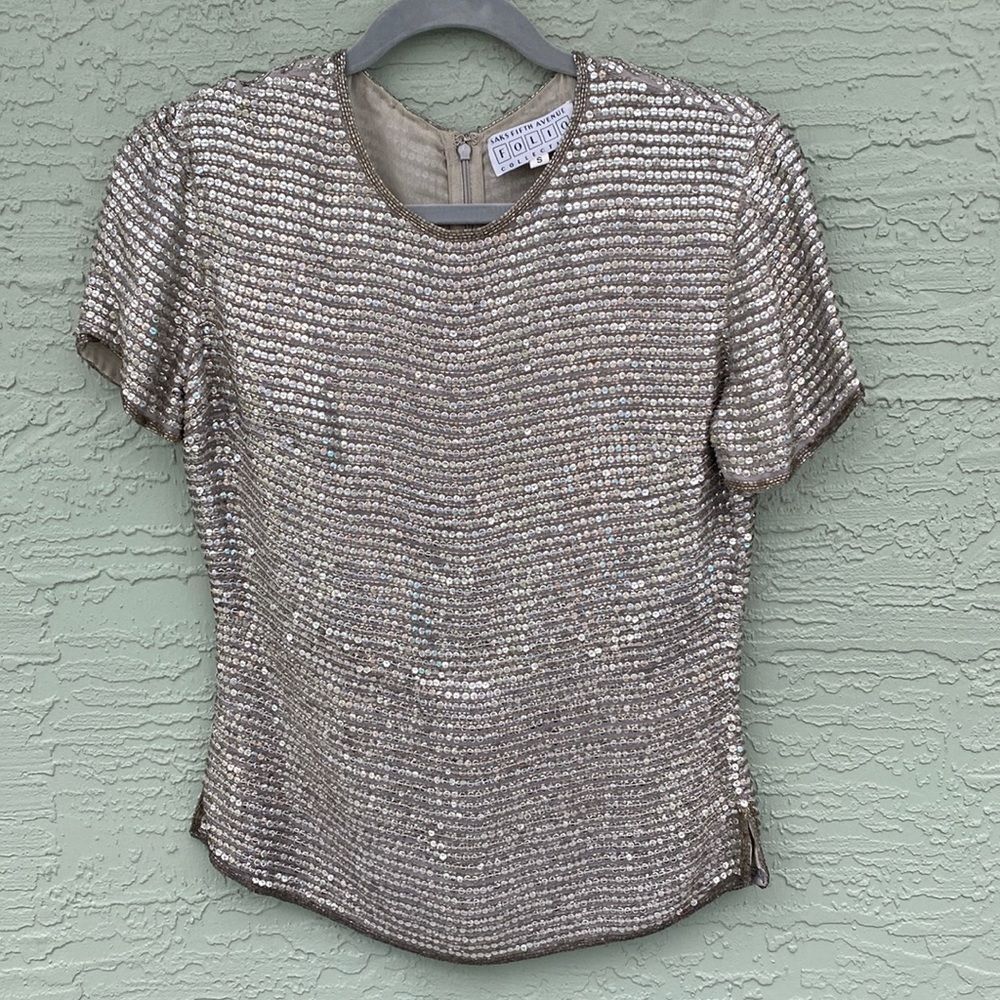 Vintage Saks Fifth Avenue Folio Women's Gray Sequin Sz S Top